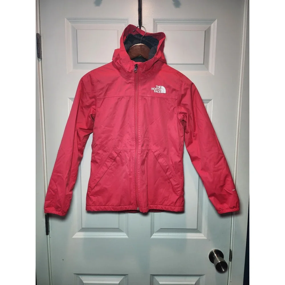 The North Face Girls DryVent Hooded Fleece Lined Rain Jacket Pink Size M 10/12
